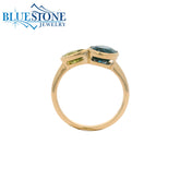 14KYG Bezel Ring w/ Blue Topaz, Peridot & One Diamond - Sz. 7